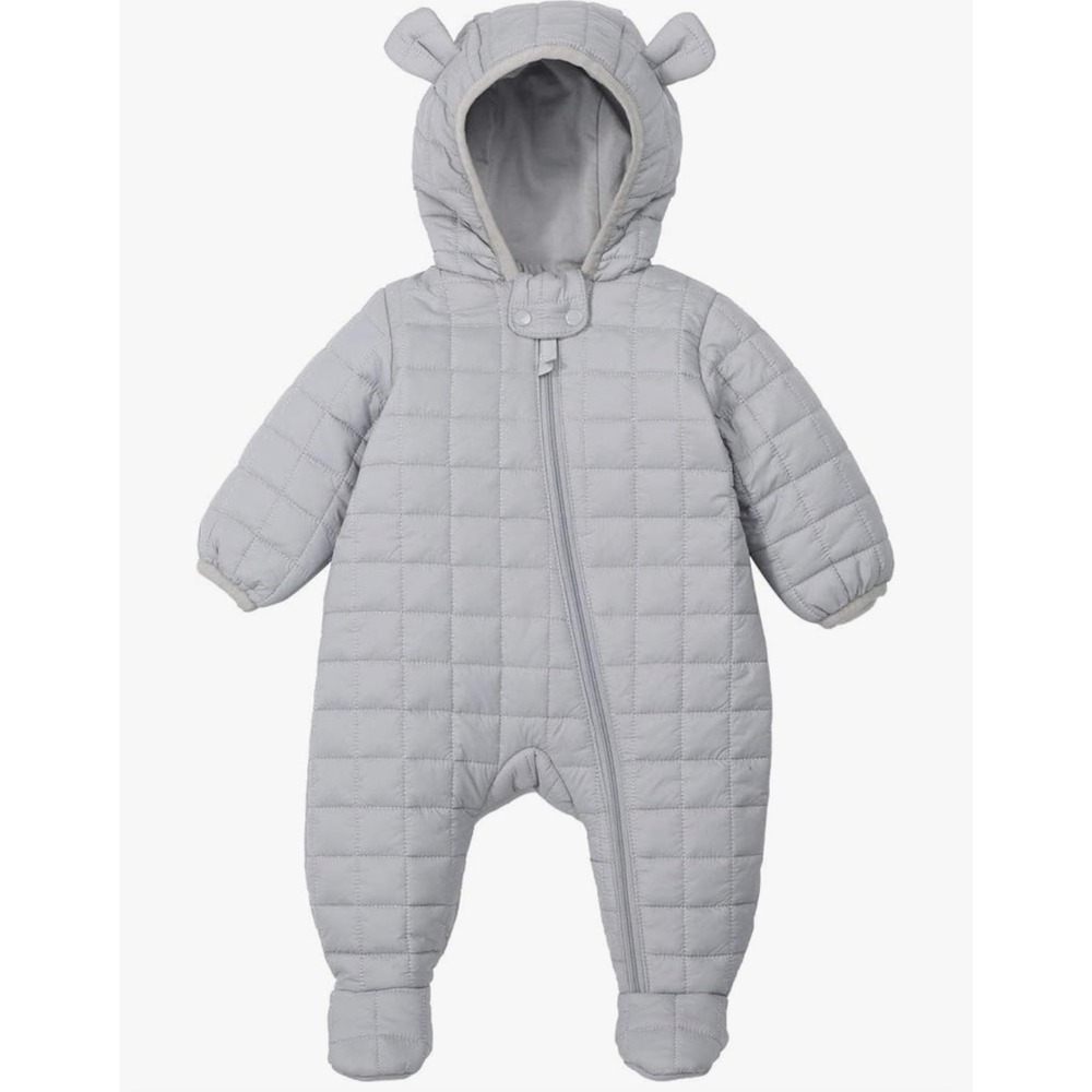 DDY Baby Quilted Snowsuit Hooded Bear Ears Warm Winter Bunting Gray 12 18 Months